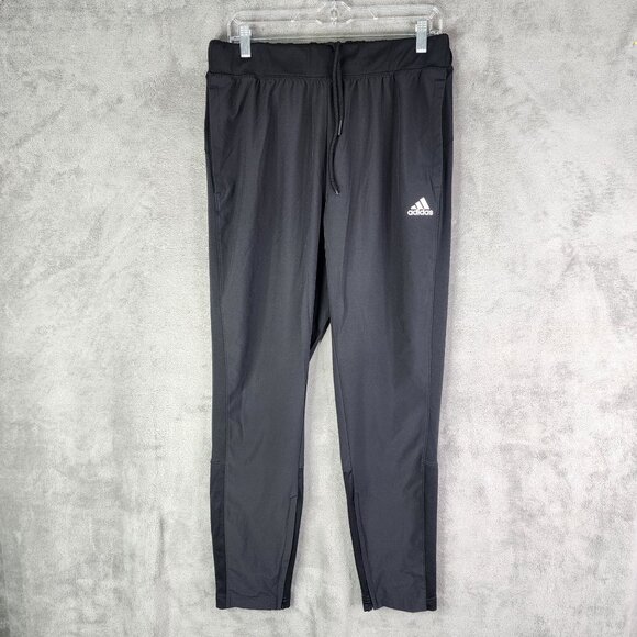 Mens Black Adidas Running Track Pants Athletic Training Wear Polyester Size L - Picture 2 of 14